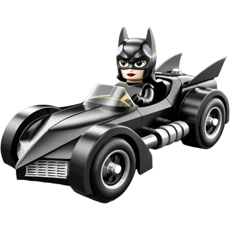  Detailed aerodynamic opulent dark knight futuristic concept Catwoman Batgirlmobile loosely based on 1977 Buick coupe  roadster racing Lego (flat long straight faceted mechanical body) winged stealthy street hot rod  emoji
