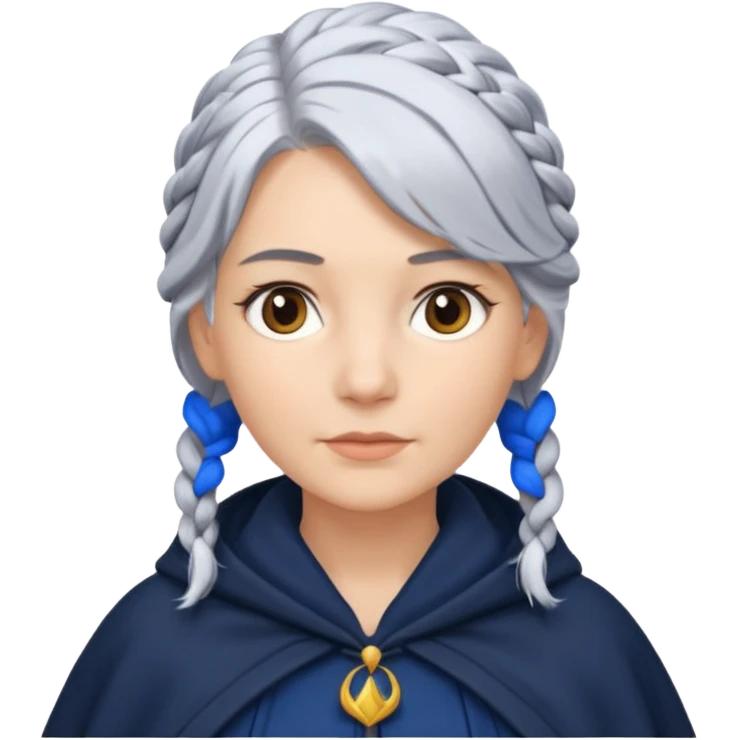 braid silver hair, navy cloak emoji