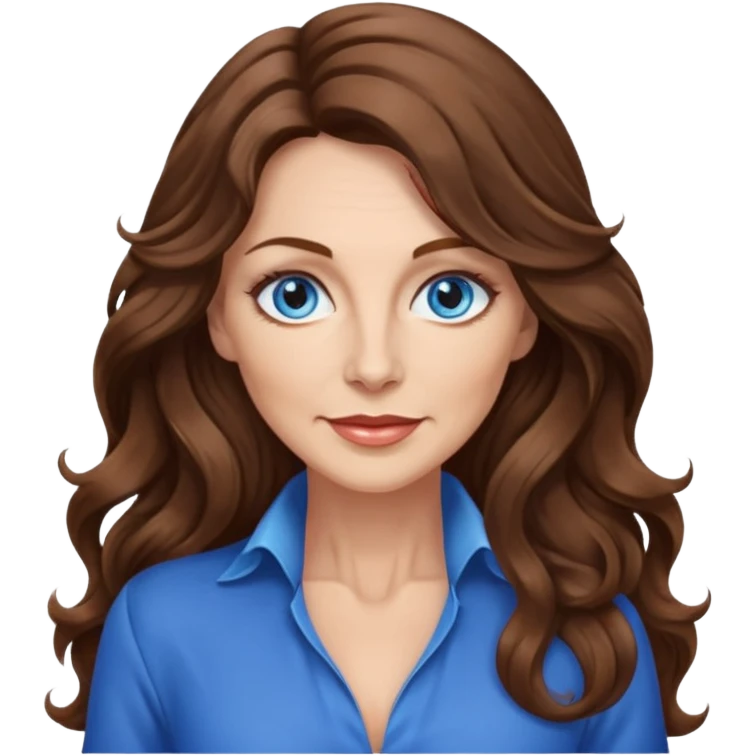 Extra Long wavy hair, brown hair, blue eyes Caucasian, age 50, sexy clothes boobies emoji