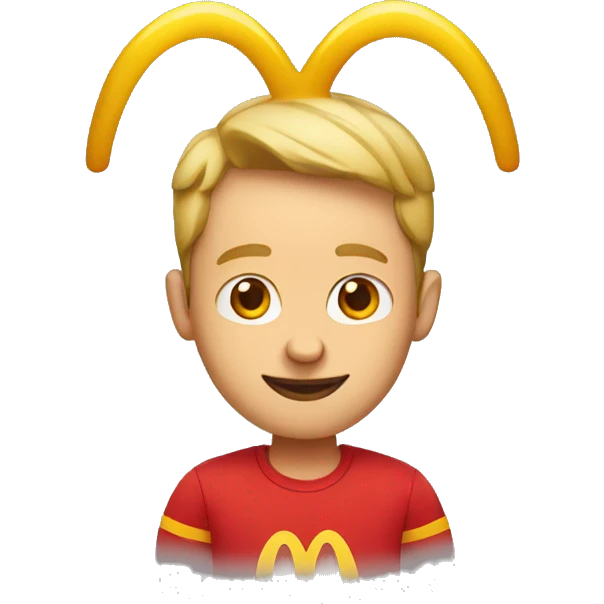 guy with big ears wearing red shirt with mcdonalds symbol emoji