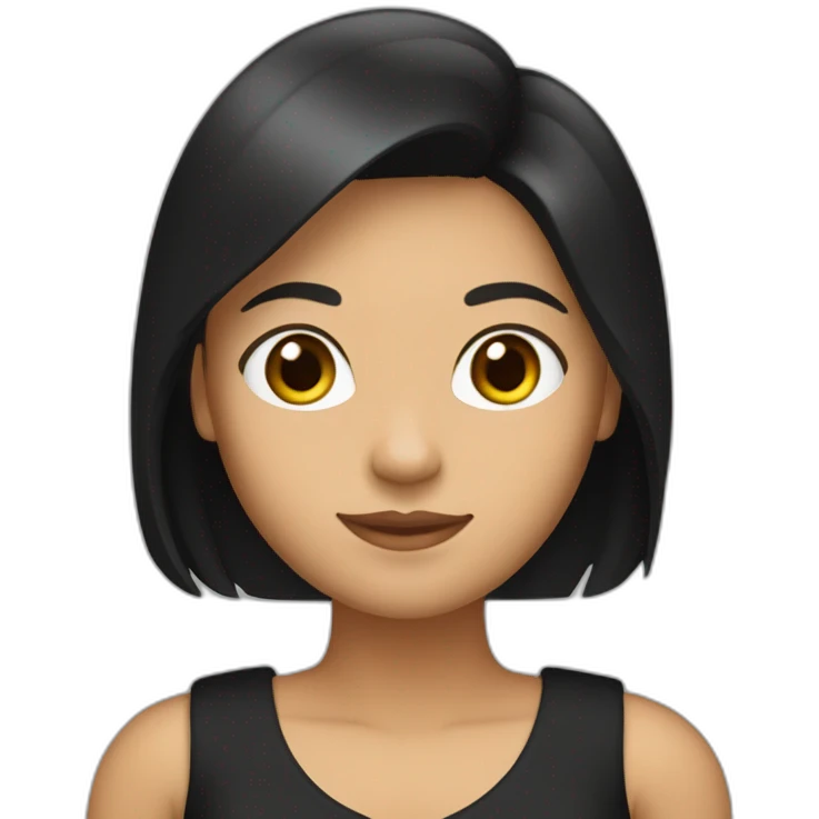 "I am a woman who wears a sleeveless A-line black dress. I have dark brown, straight shoulder-length hair, an oval face, and tan skin. I am of Indonesian descent, specifically from Java." emoji