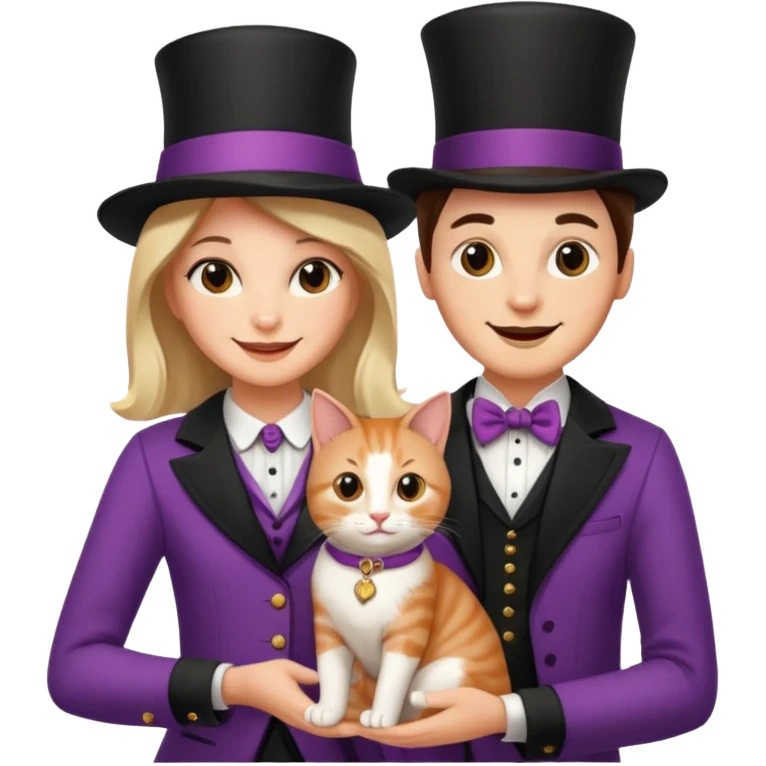magician couple and their pet cat emoji