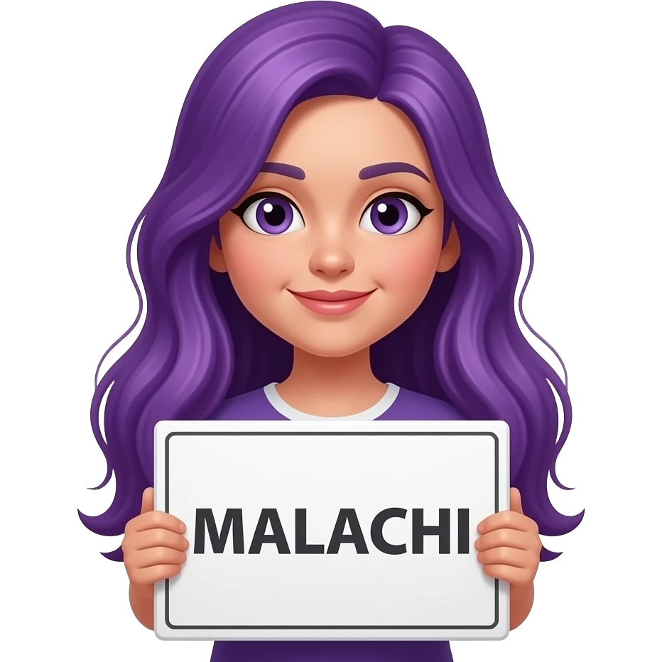 girl with long purple hair with a  MALACHI sign emoji