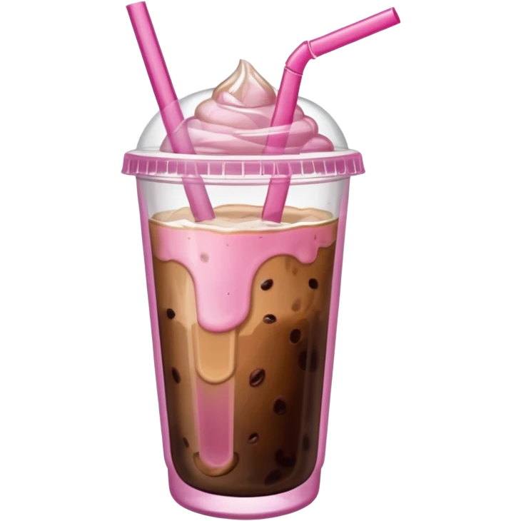 Aesthetic iced coffee in clear cup with pink straw, girly  emoji