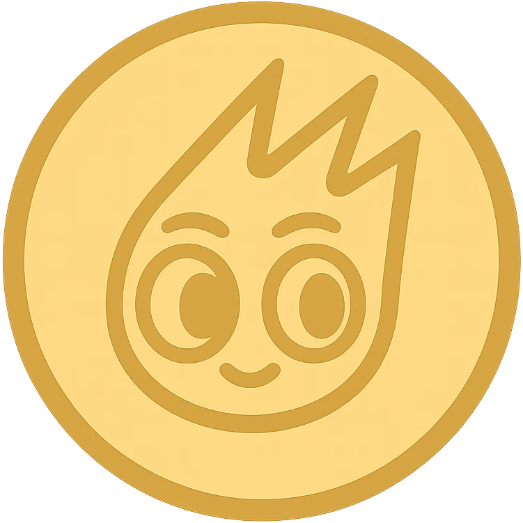 Illustrate a flat golden token with the mascot's head from the reference image as the main feature, outlined in gold. The design should have no body or background, and be clean and simple with a flat style. emoji