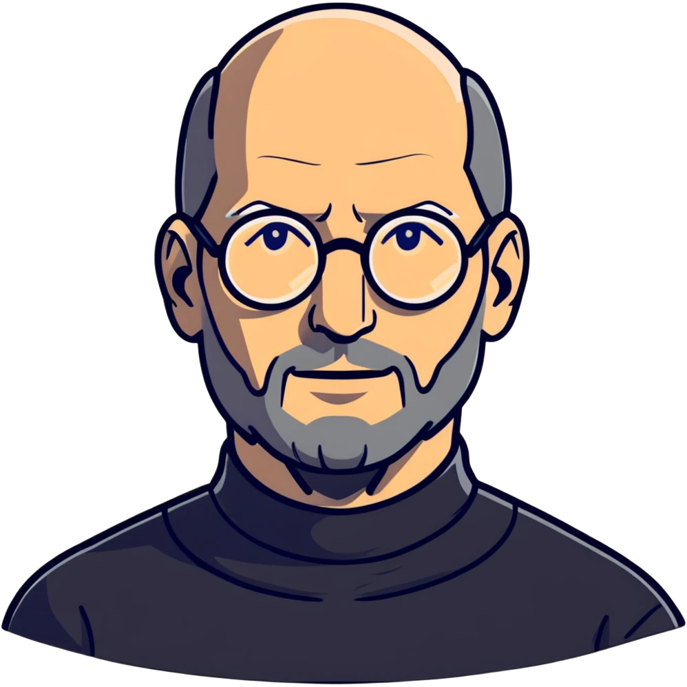 Steve Jobs with black turtleneck, round glasses, beard emoji