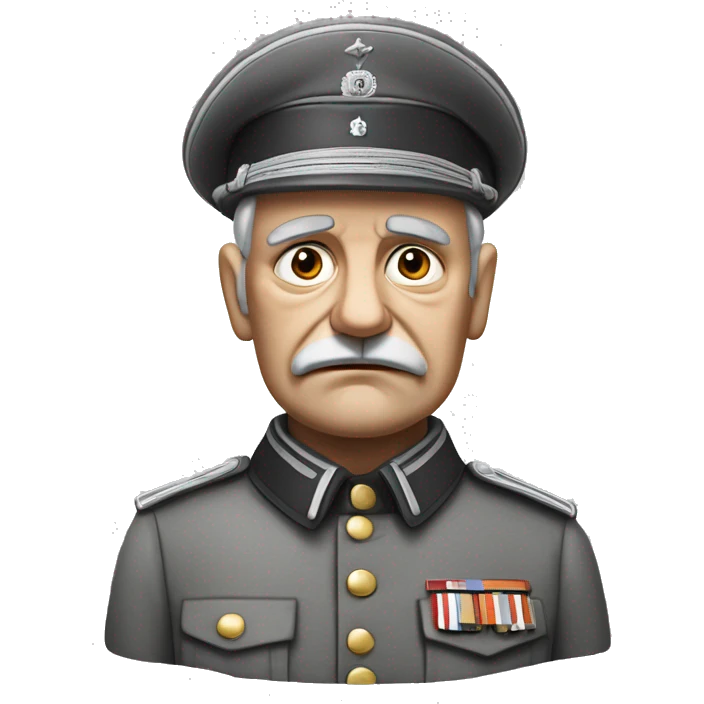serious old german soldier the middle of the XX century photorealistic gray uniform detailed face with wrinkles, closed mouth, small eyes  emoji