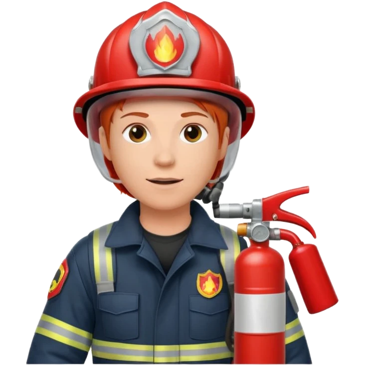 red haired Firefighter with respiratory protection with fire extinguisher emoji