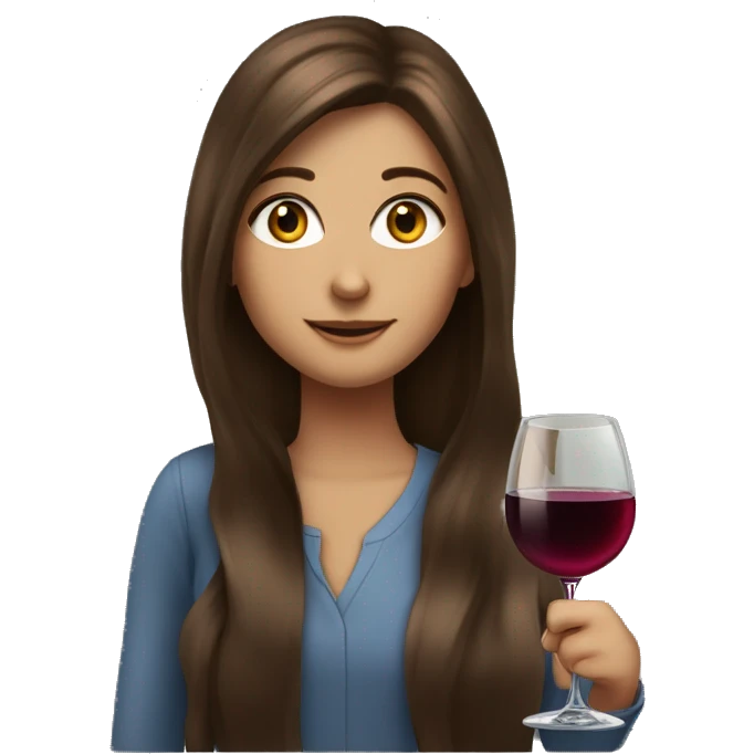girl with long brown hair and brown eyes, with a glass of wine and KPMG with golden emoji