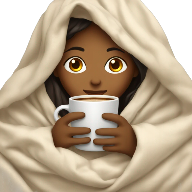 girl inside a blanket sipping coffee eyes closed emoji