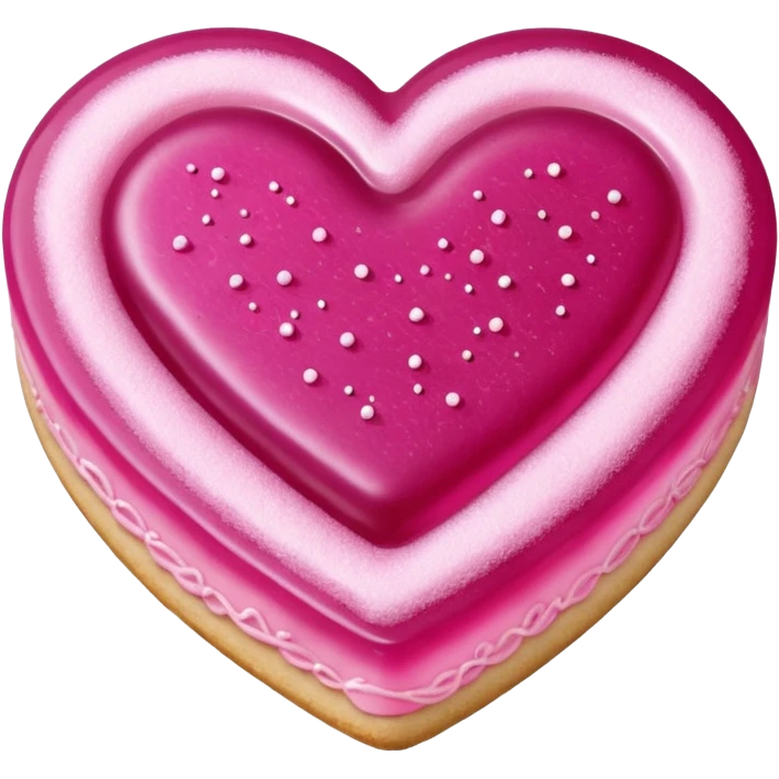 Realistic shortbread cookie in the shape of a heart with Fuchsia color jelly middle filling and sprinkled powder sugar on top. emoji