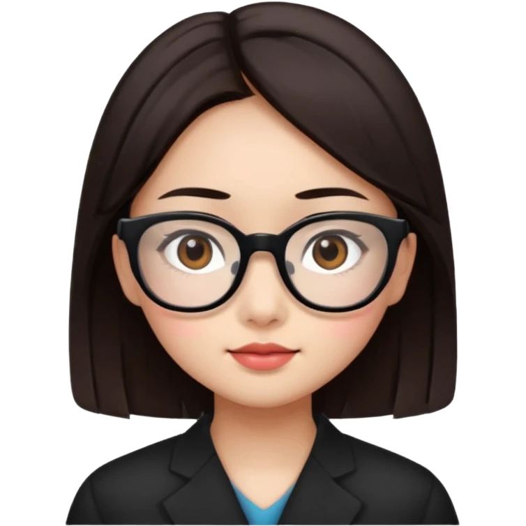 une ado, brune aux cheuveux tres fonces longs lisses blanche, ,lunettes carres noires, yeux bruns  joues rose juste la tete emoji