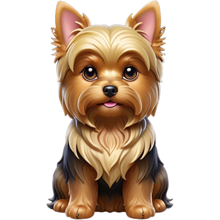 Cinematic Noble Yorkshire Terrier Portrait Emoji, Exuding refined charm and dignified poise, with a lustrous, silky fur in rich, deep hues, alert eyes and a confident expression, simplified yet exquisitely detailed, glowing with a soft, aristocratic radiance, high shine, embodying intelligent grace and classic elegance, soft glowing outline, capturing the essence of a regal Yorkshire Terrier ready to rule the screen with effortless sophistication! emoji