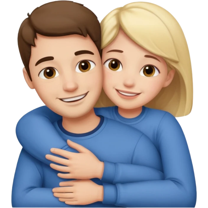Texte ´Gros câlin’, en dessous un homme fait un câlin à sa sœur.  emoji