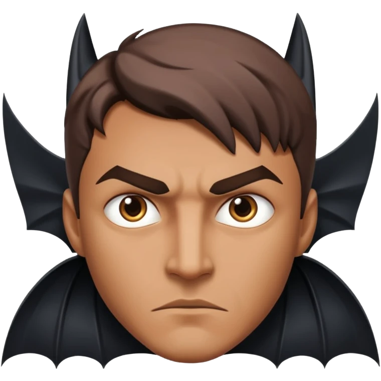 a man with sharp, bat-like eyes, inspired by Batman emoji