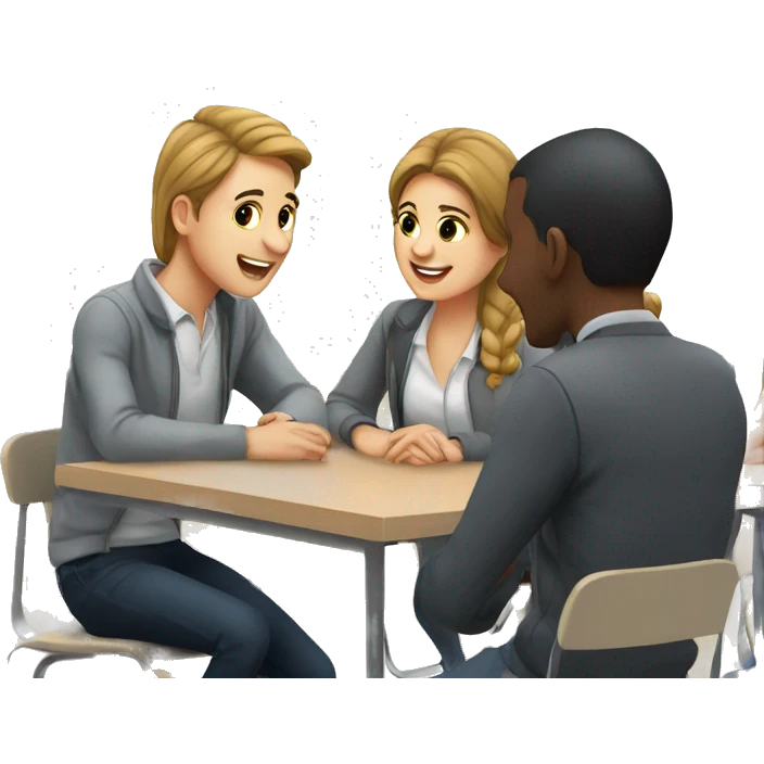 3 European students chatting at lesson emoji