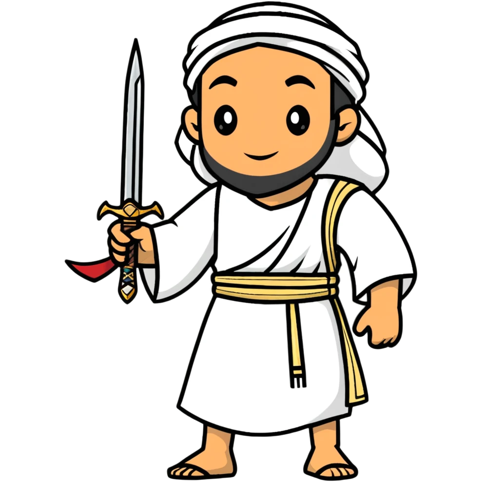 ancient Arab man with a sword on his shoulder emoji