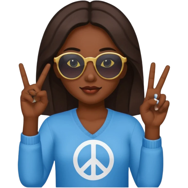 A girl with dark skin sunnies and doing a peace sign emoji