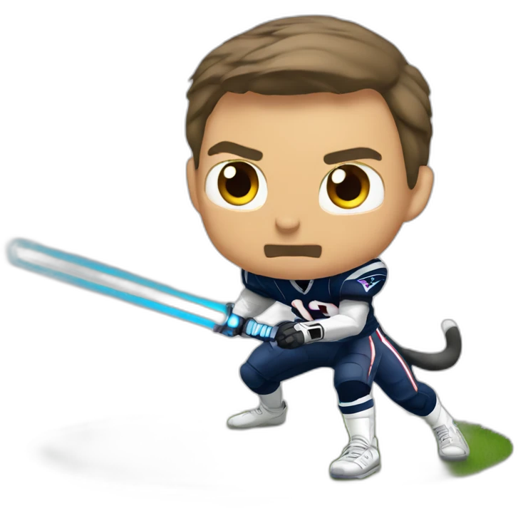 Tom brady fighting a cat with a lightsaber emoji