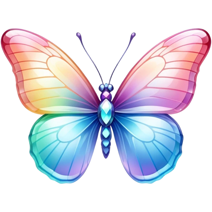 Pastel rainbow-gradient iridescent glass crystal butterfly emoji
