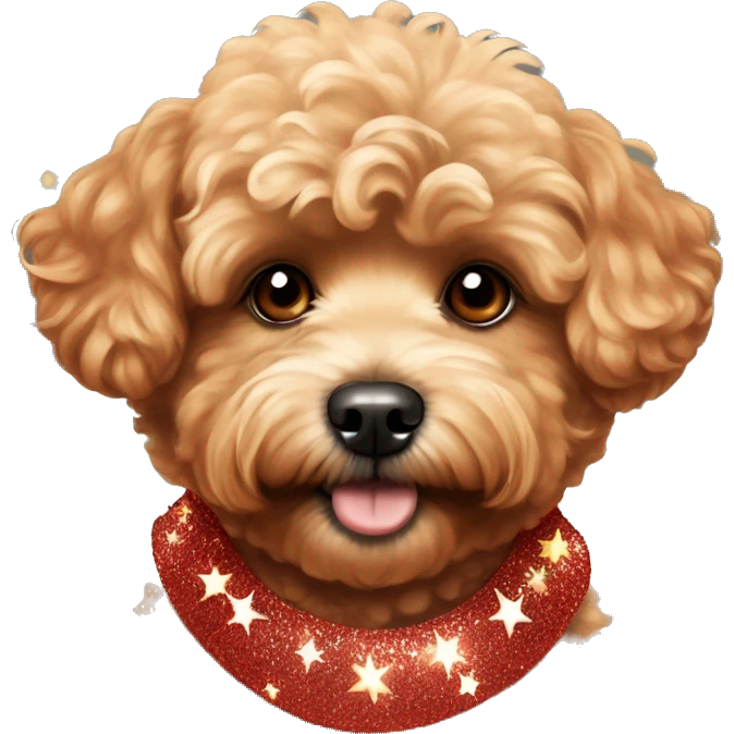 Red maltipoo with glitter garland around his neck emoji