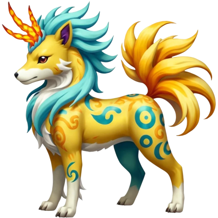  Marked Patterned Colorful Painted Oriental Asian Patterned Tropical Exotic Toxic Suicune-Solgaleo-Rapidash-Arcanine-fusion-hybrid-creature (full body) emoji