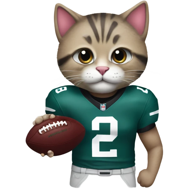Super cute fuzzy cat with a quinnen Williams nfl jersey holding football emoji