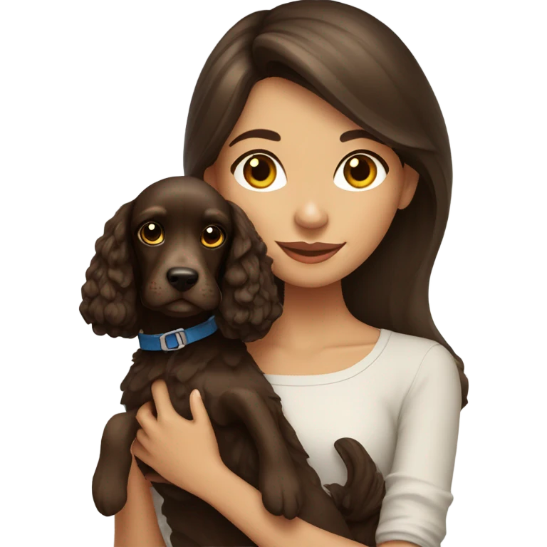 brunette girl with cocker spaniel emoji