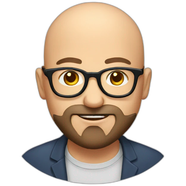 bald man with glasses and beard eating a cutlet emoji