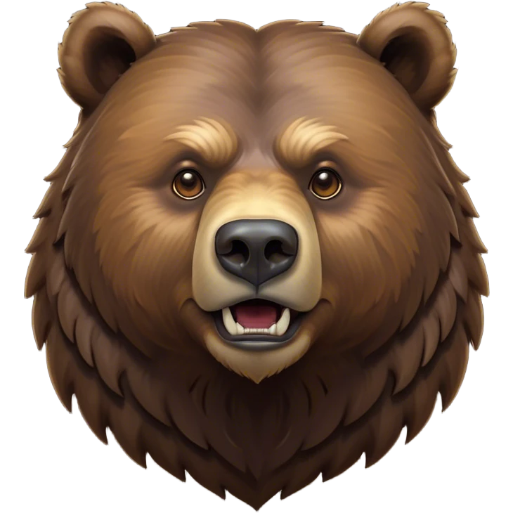 Cinematic Noble Grizzly Bear Portrait Emoji, Poised and regal, with a massive, powerful build and a thick, rugged deep brown fur, piercing deep-set soulful eyes, Simplified yet sharp and sophisticated features, highly detailed, glowing with a soft, dignified glow, high shine, intelligent and formidable, stylized with an air of untamed wilderness, focused and attentive, soft glowing outline, capturing the essence of a watchful and commanding guardian, so majestic it feels as though it could lumber out of the screen with effortless authority! emoji