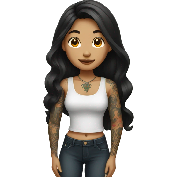 Indonesian woman with dark long hair and tattoos  emoji