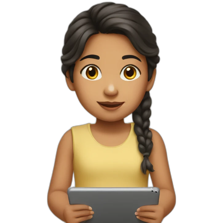 Little Latino girl with an ipad emoji