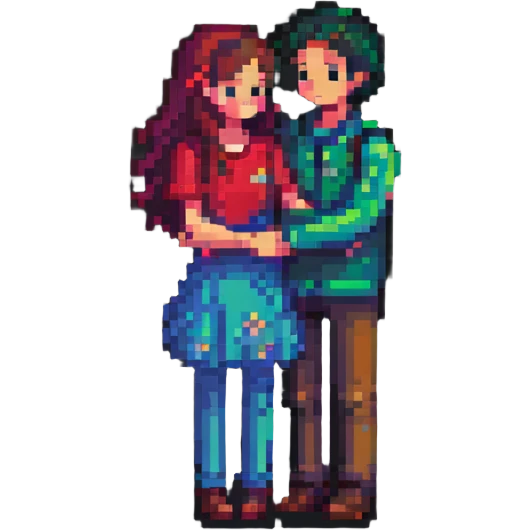 pixel art couple sharing a sweet hug, safe for work emoji