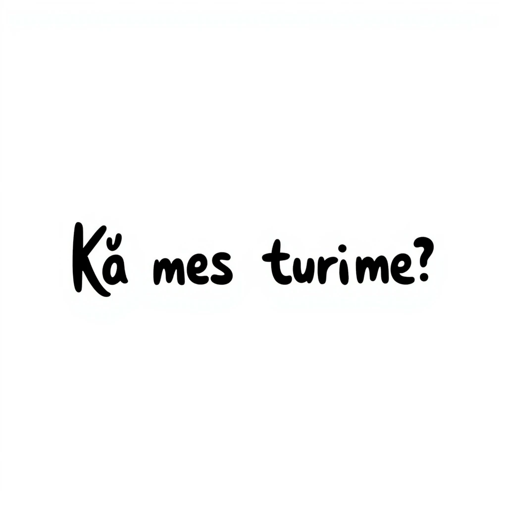 the phrase 'Ką mes turime?' in hand drawn doodle style as a standalone icon emoji