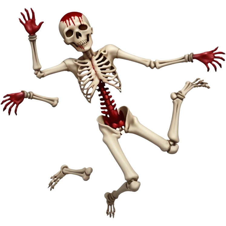 3D rotting corpse jumping in the air. In the style of your bloody skull art. More blood emoji