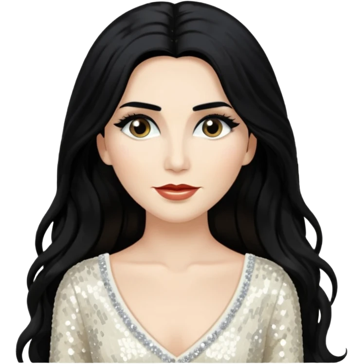 Conchita with long black hair, ivory sequin outfit emoji