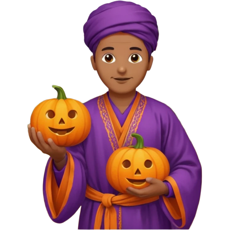 Tan Moroccan man sitting holding with pumpkin and purple grapes in countryside  emoji