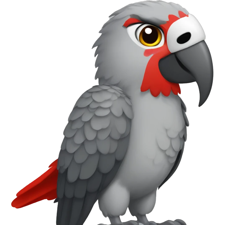 A large parrot. It has gray feathers and a red tail, and its head is white. It is very cute and small and very little annoying, but quite noisy. emoji
