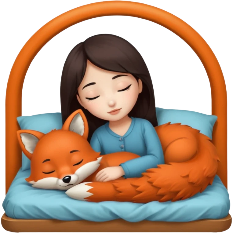 A Chinese girl sleeping with a fox stuff toy next to her bed emoji