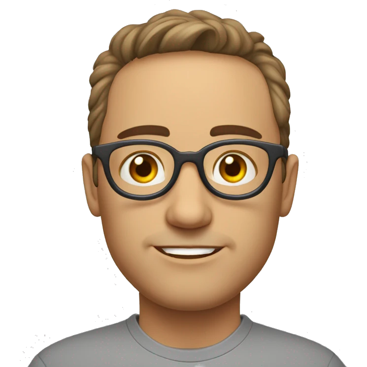 Homem branco, calvo, olhos pretos de óculos de grau redondo, super surpreso e animado emoji