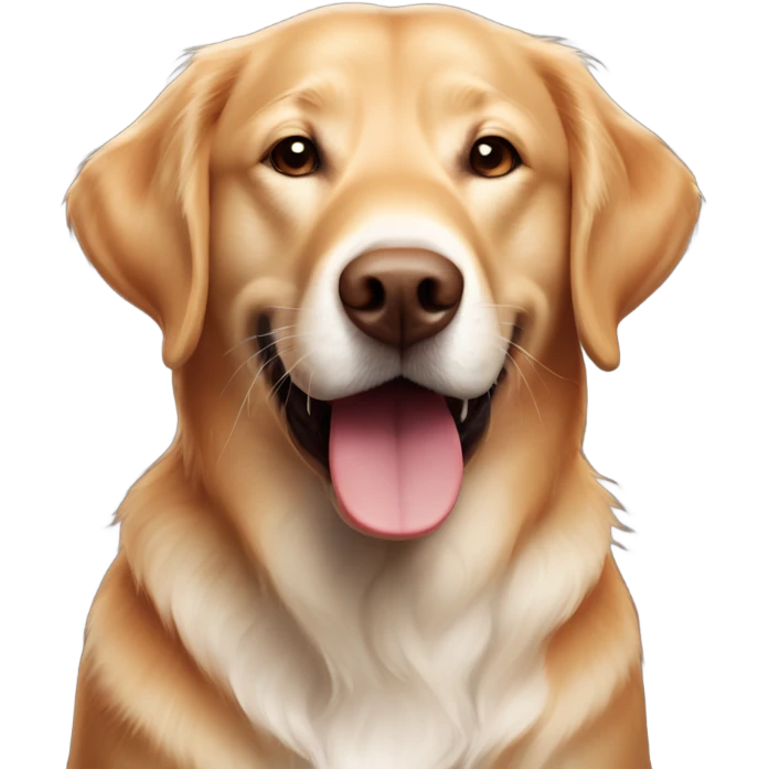 Dark Fox red Labrador and white golden retriever same size smiling together emoji