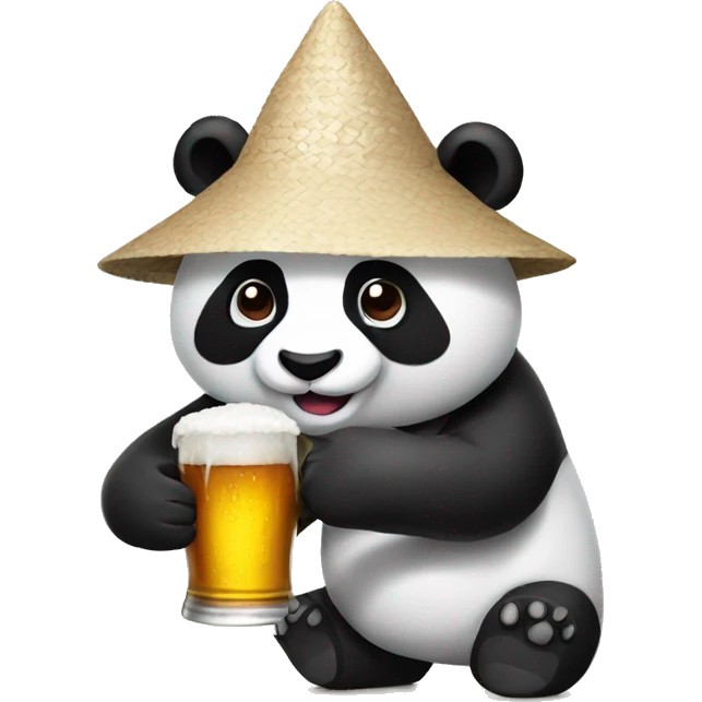 Panda wearing a rice hat holding beer emoji