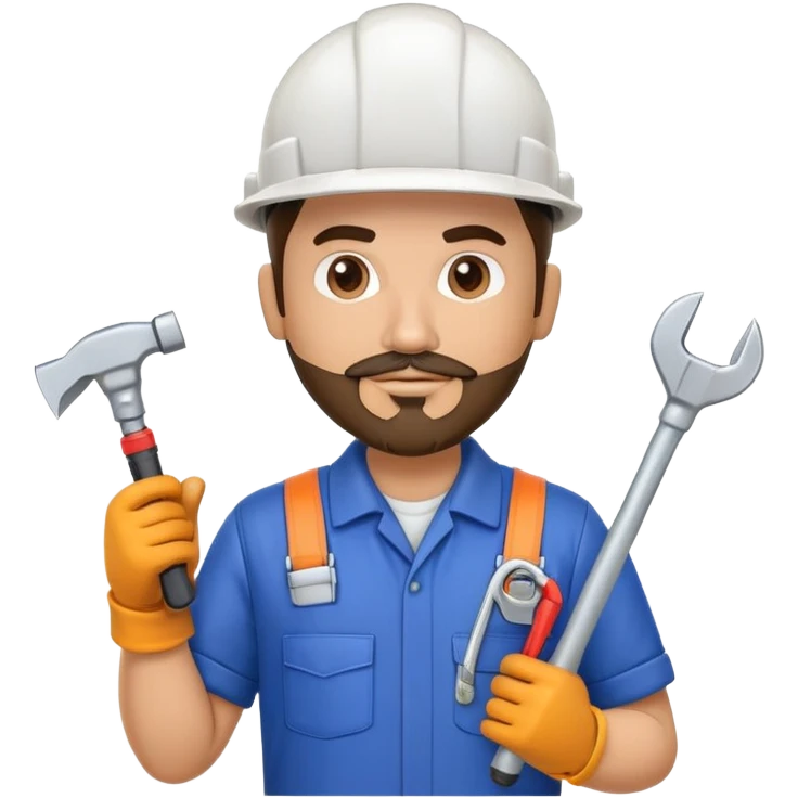 Hispanic HVAC technician with goatee beard as an action figure logo with HVAC tools emoji
