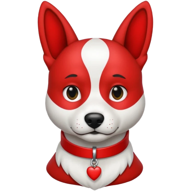 Perro blanco  con orejas negras  con un collar rojo sentado emoji