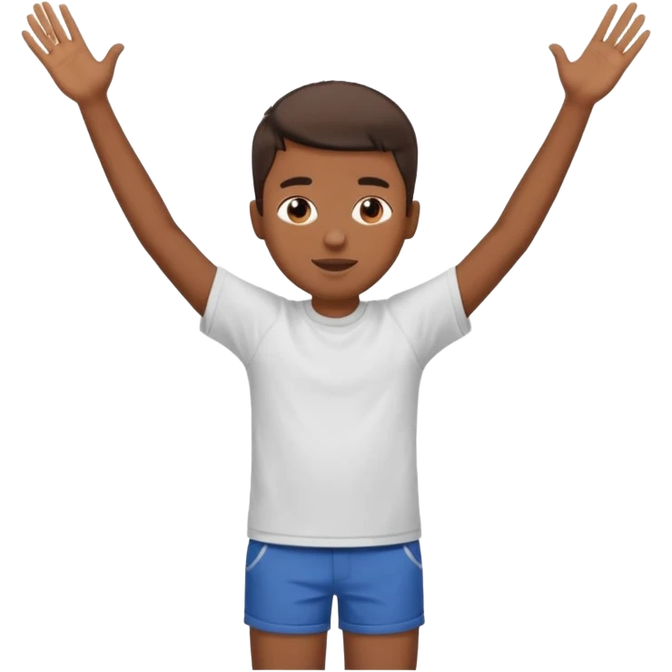 Boy doing 67 with hands in the air emoji