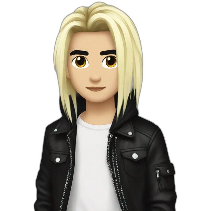 Bill Kaulitz black hair down with blonde highlights emo emoji