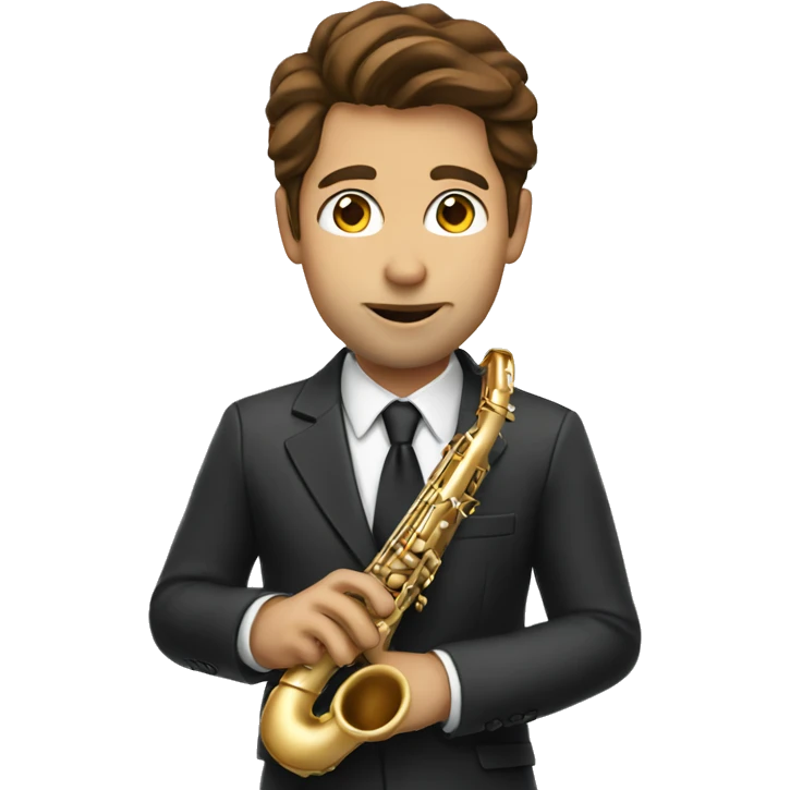 man with brown hair in a suit playing saxophone  emoji