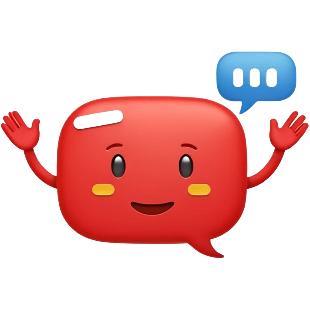 Minimal red emoji character shaped like a rounded speech bubble, with a soft face and two white lines inside symbolizing text. Small arms and legs, looks energetic and helpful. Represents short and clear communication. Flat emoji style on white background, clean and cheerful emoji