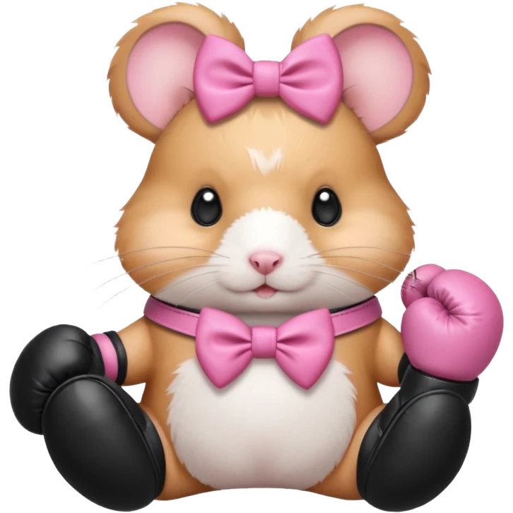 Cute hamster with pink bow wearing black boots and boxing gloves  emoji