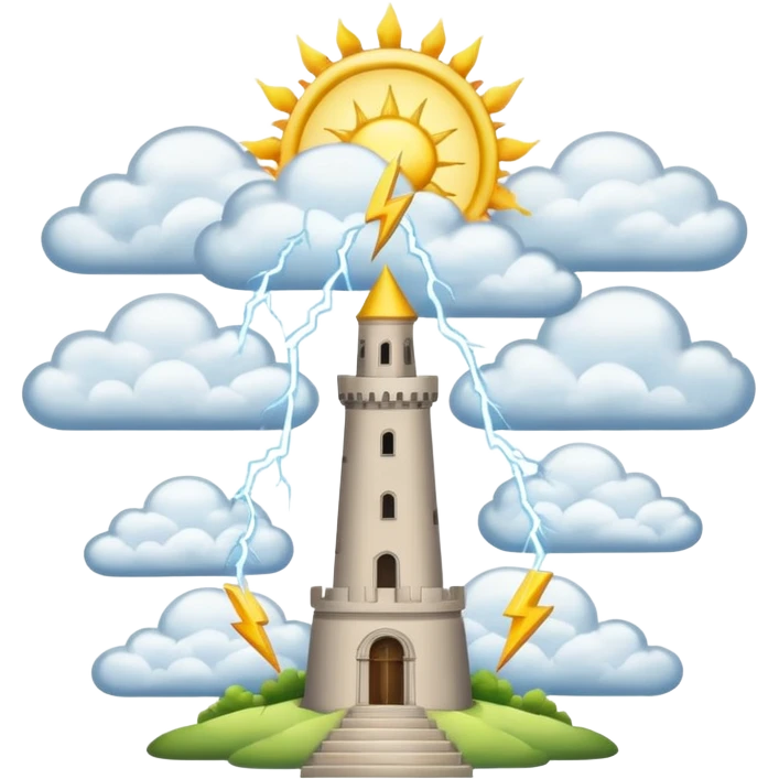 The tower tarot card lighting clouds and sun theres 2 sides one side sun and other clouds with lighting emoji